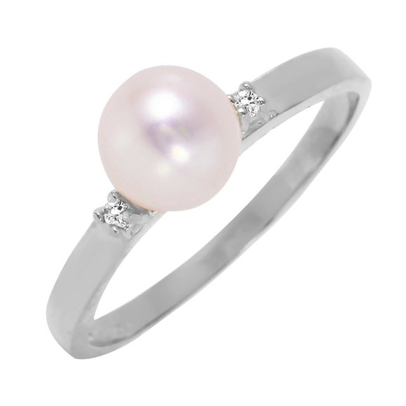 Galaxy Gold Products Jewelry - 14K. SOLID GOLD RING WITH DIAMONDS & PEARL